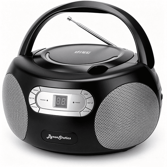 ByronStatics Portable CD Player Boombox, AM FM Radio, AC/DC Dual Power, Outdoor Indoor Use
