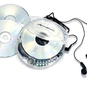 Byron Statics Portable CD Player, Personal Walkman CD Players, Powered DC or 2xAA Battery, Clear