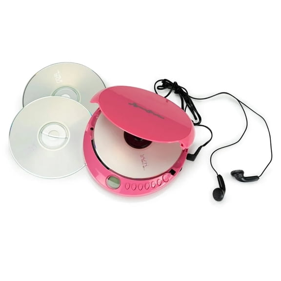 ByronStatics Portable CD Player, Personal Walkman CD Players, Powered DC or 2xAA Battery, Pink