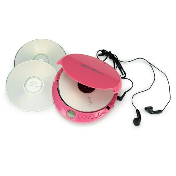 ByronStatics Portable CD Player, Personal Walkman CD Players, Powered DC or 2xAA Battery, Pink