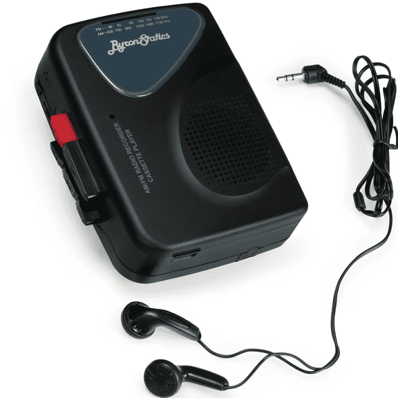 ByronStatics Portable Cassette Players, FM AM Radio Walkman Tape Player, Built In Mic Speakers, 2xAA Battery Or USB Power Supply, Headphone Jack, Black