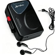 ByronStatics Portable Cassette Players, FM AM Radio Walkman Tape Player, Built In Mic Speakers, 2xAA Battery Or USB Power Supply, Headphone Jack, Black