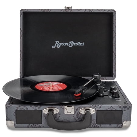 ByronStatics Records Player, Vinyl Turntable Players, Bluetooth Retro Portable Suitcase, Extra Stylus, Dark Grey