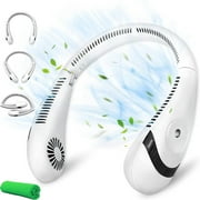 Byseng Portable Bladeless Neck Fan, Folding Neck Fan with 5000mAh Battery, 3 Speeds, White with Digital