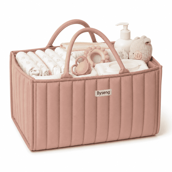 Byseng Baby Diaper Caddy, Nursery Storage Bin And Car Organizer For Diapers And Baby Wipes (Pink)