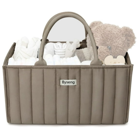 Byseng Baby Diaper Caddy Organizer, Portable Stylish Nursery Storage Basket, Newborn Essentials, Newborn Caddie Car Travel - Khaki