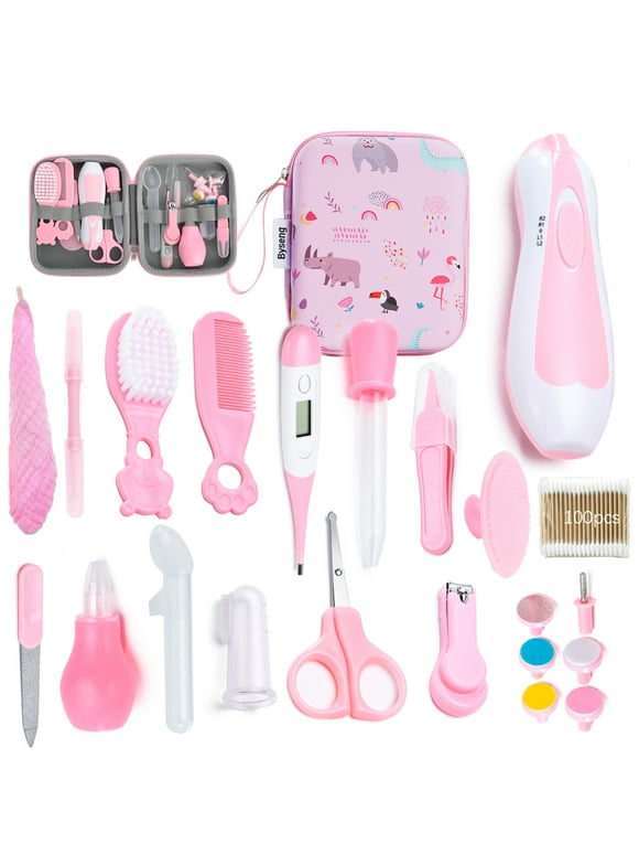 Byseng Baby Healthcare and Grooming Kit, 22 in 1 Safety Newborn Nursery Care Set with Electric Nail Trimmer for Newborn Infant Baby Girls Boys - Pink