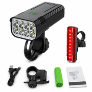 Byseng 9000LM Rechargeable Bike Lights Set, 8 LED Bicycle Headlight & Taillight, 5 Modes, IPX5 Water-Resistant, 360  Mount for Night Riding