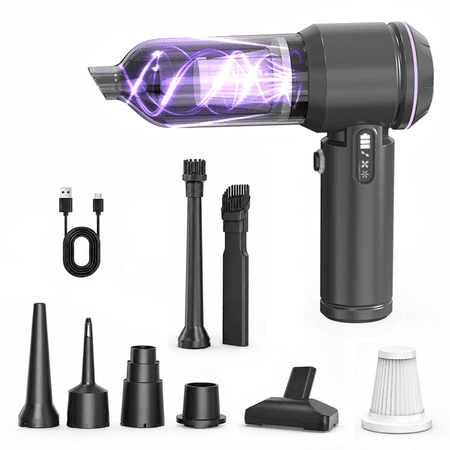 Byseng Cordless Car Vacuum Cleaner & Air Duster 2-in-1, 17000PA Handheld Vacuum with 6000mAh Battery, 7 Nozzles, Black