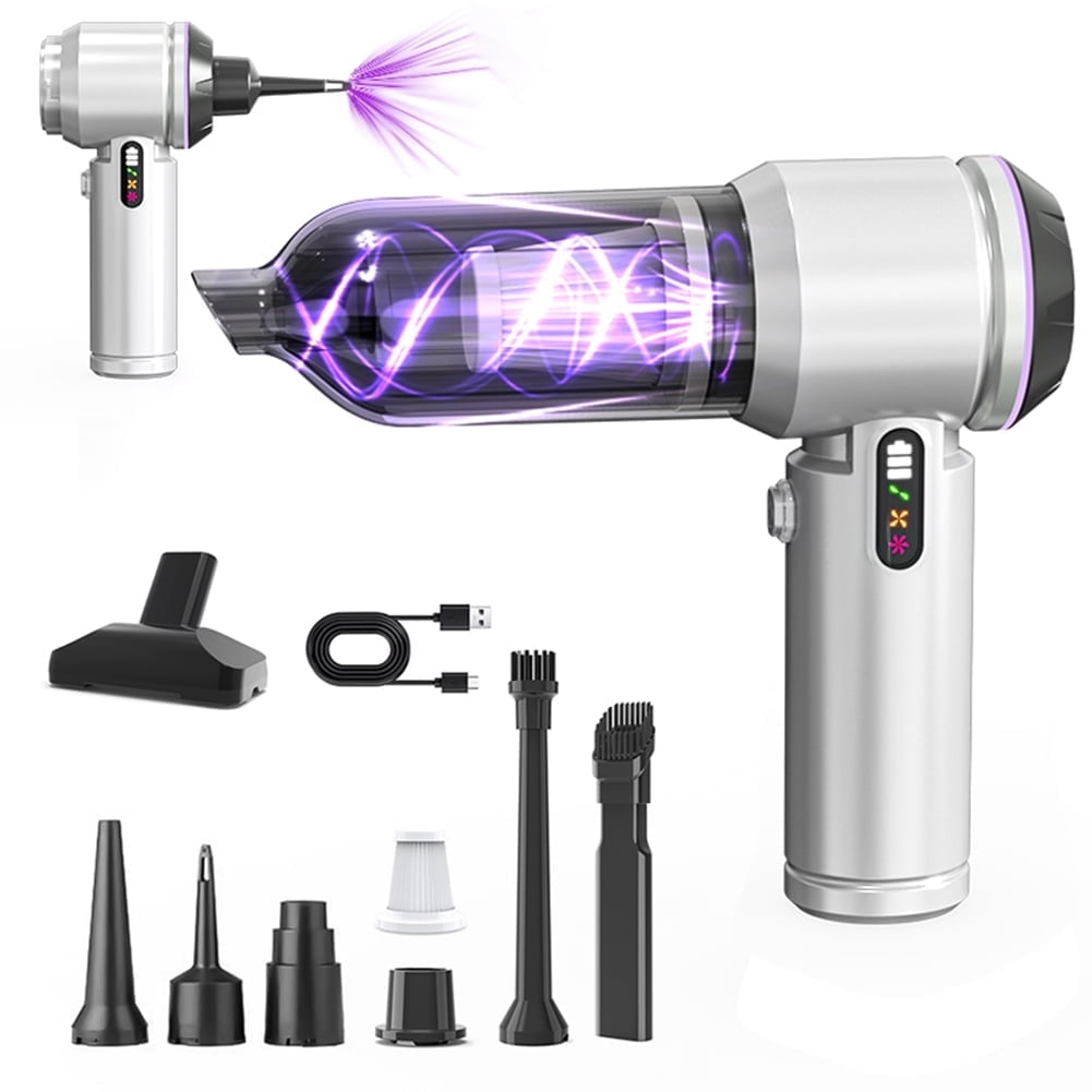 Byseng Cordless Air Duster & Vacuum Cleaner 2 in 1, 17000PA Car Vacuum Cleaner, 6000mAh Battery Air Blower, Silver