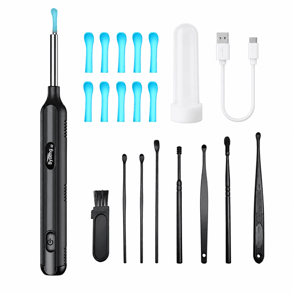 Byseng Ear Wax Removal Tool with HD Camera, 9-Piece Ear Cleaning Kit for iOS and Android, Black