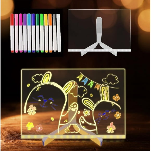 Byseng LED Note Board 12 Color Markers, 11.8 x 7.9 Inch Acrylic Dry Erase Board with Light Adjustable Stand for Store, Office, School, Home