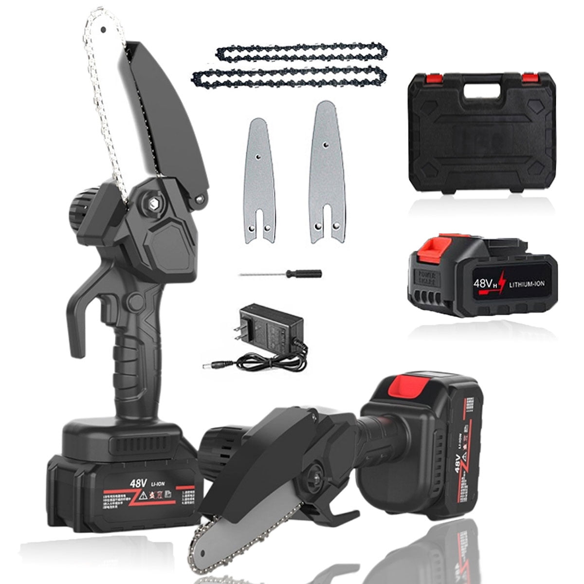 Byseng Mini Chainsaw 6 inch & 4 inch Cordless, Supper Handheld Rechargeable Chain Saw with 48VH Battery, Small Electric Chainsaw for Trees Wood Cutting