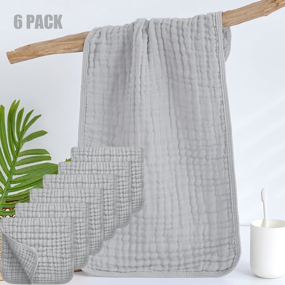 Byseng Muslin Burp Clothes Set, 100% Cotton Burping Clothes for Newborn Baby Girls and Boys, 20''x10'', 6 PACK - Gray