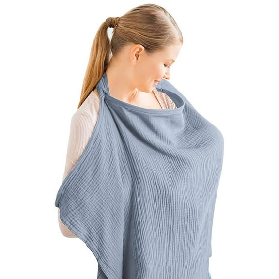 Byseng Nursing Cover for Baby Breastfeeding, Privacy Feeding Cover, Soft Cotton Nursing Apron, Light Blue