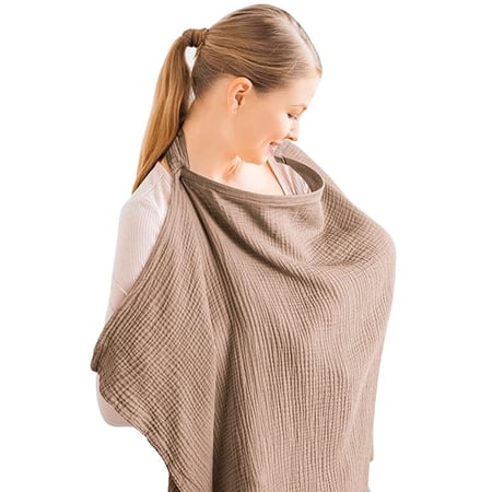Byseng Nursing Cover for Baby Breastfeeding, Privacy Feeding Cover, Soft Cotton Nursing Apron, Light Tan