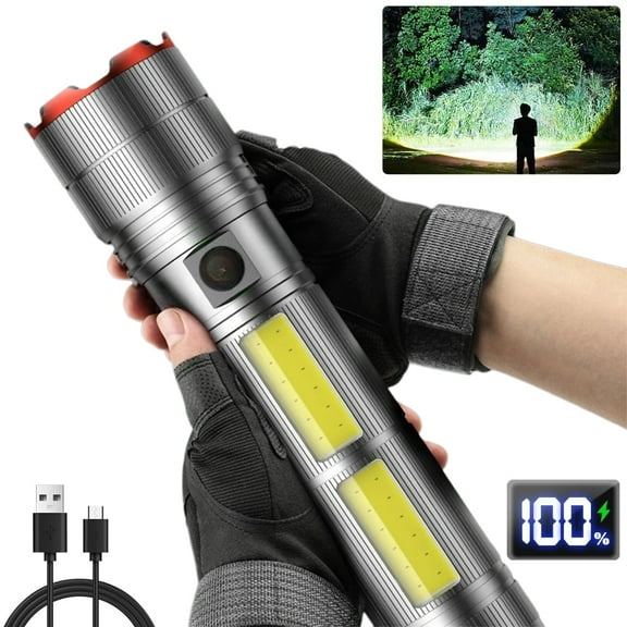 Byseng Rechargeable LED Flashlights, TG 9000 Lumens Zoomable Super Bright Tactical Flashlight