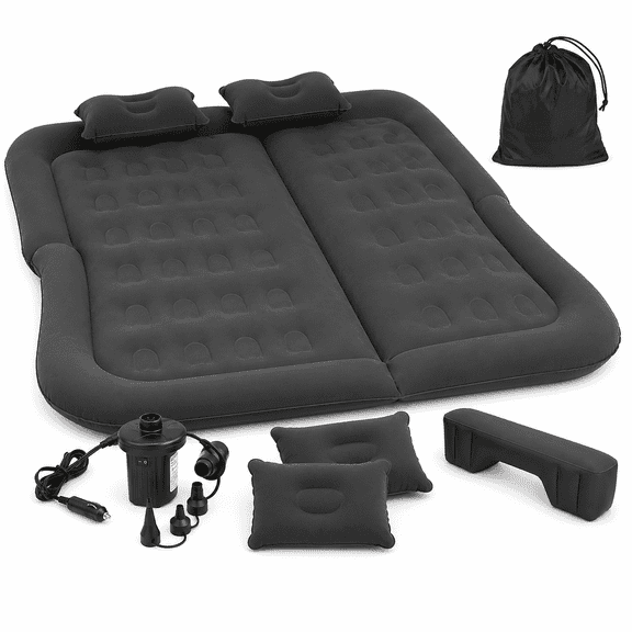 Byseng SUV Air Mattress, Inflatable Car Camping Bed with 12V Air Pump, 2 Pillows, Foot Support & Storage Bag, 69 x 51 in, Black