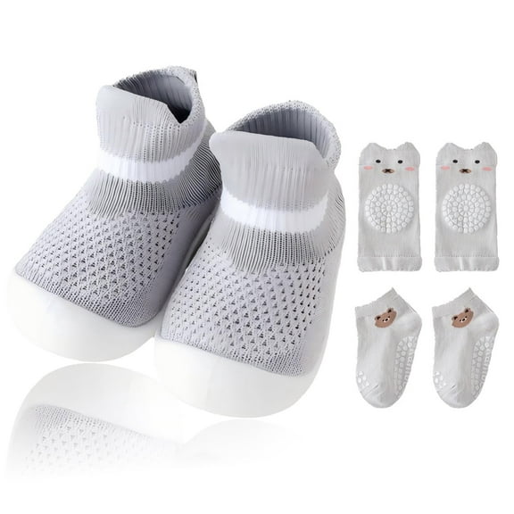 Byseng Baby Shoes and Socks, Non-Slip Breathable Slippers with Soft Rubber Sole, Gray, 12.5
