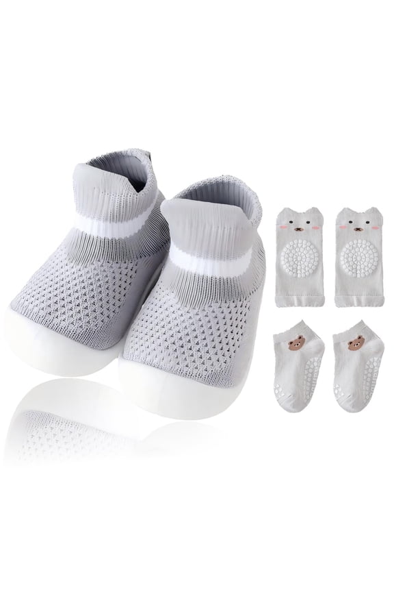 Baby Shoes Non-Slip Breathable Slippers, Soft Rubber Sole, Gray, 11.5