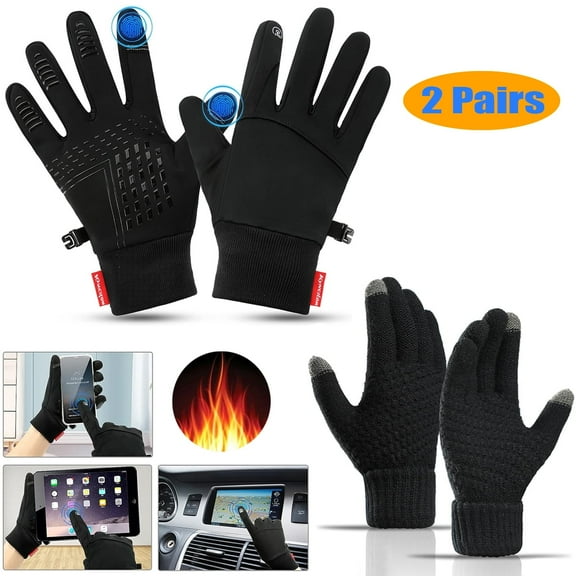 Byseng Touchscreen Warm Unisex Thermal Gloves, 2 Pairs, Black, L