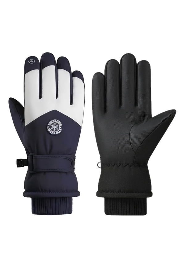 Men's Touchscreen Thermal Waterproof Windproof Ski Gloves, Blue and White