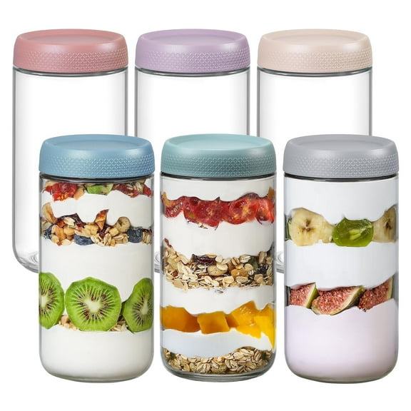 Byseng Glass Jars with Airtight Lids, 6-pack 24oz, Wide Mouth Mason Salad Jars, Glass Food Storage Containers for Snacks Yogurt Spice Sugar