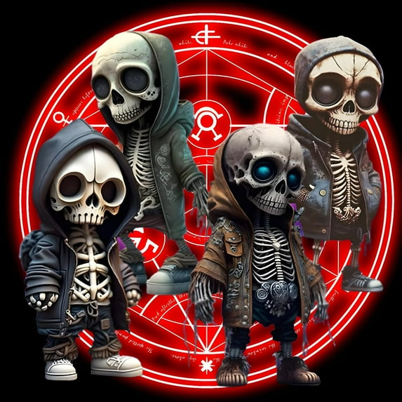 Bysku 4Pcs Cool Skeleton Figurines, 2023 New Resin Crafts Cute Statue Skeleton Memorial, Collectible Halloween Decoration for Home Office Desk Decor Gift Idea (4 PCS)