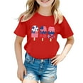 thumbnail image 1 of Bysome 4Th Of July Toddler Girls T-Shirts Flag Print Short Sleeves Crew Neck Tops Summer Casual Independence Day Girl Shirts Size 7-8 Years Red, 1 of 4