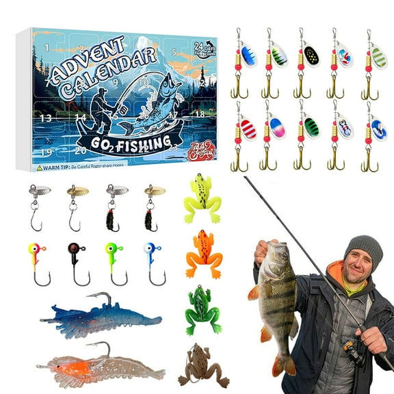 Bysome Advent Calendar 2024 Adult Boys Christmas Countdown Fishing Lures Set For Fisher Adult Men Teen Boys Surprise Gift