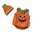 thumbnail image 1 of Bysome Baby Halloween Romper Crew Neck Sleeveless Romper Pumpkin Print Warm Casual Fall Winter Halloween Onesies For Baby Size 0-3 Months Orange, 1 of 9