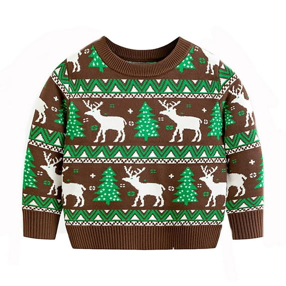 Bysome Baby Infant Toddler Boy Sweater Reindeer For Girls In Autumn Winter Knitted Pullover Long Sleeve Crew Neck Cute Print Kids Sweaters Brown Size 2-3 Years