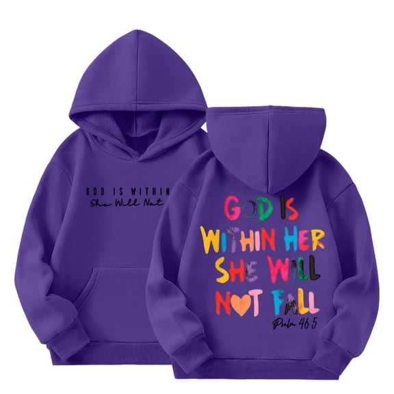 Bysome Big Girls Hoodies Teen Casual Hooded Long Sleeve Letter Print Playful Dark Purple Pullover Tops Size 11-12 T