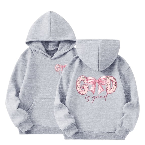 Bysome Big Girls Hoodies Teen Outdoor Activities Hooded Long Sleeve Letter Print Comfortable Grey Pullover Tops Size 11-12 T