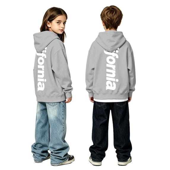Bysome Boys Hoodies Letter Print Long Sleeve Hooded Shirts Autumn City Name Thermal Boys Sweatshirts Size 4-5 Years Light Gray