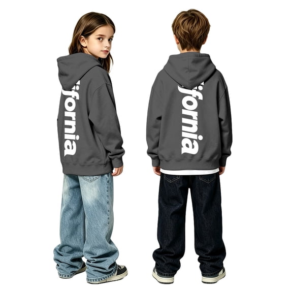 Bysome Boys Hoodies Letter Print Long Sleeve Hooded Tees Autumn City Name Thermal Boys Sweatshirts Size 4-5 Years Grey