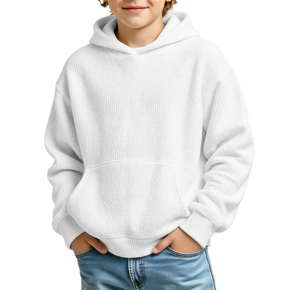 Bysome Boys Hoodies Solid Color Long Sleeve Hooded Shirts Autumn Stylish Boys Sweatshirts Size 5-6 Years White
