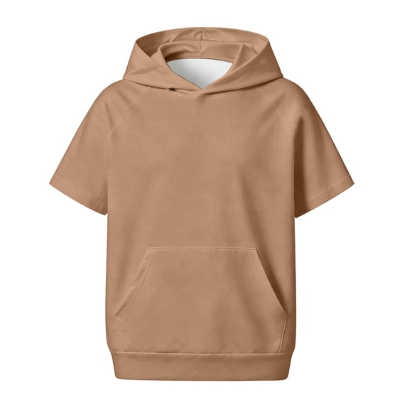 Bysome Boys Hoodies Solid Color Short Sleeve Hooded Tees Autumn Thermal Boys Sweatshirts Size 9-10 Years Khaki