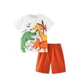 thumbnail image 1 of Bysome Boys Outfit Set Cartoon Dinosaur Print Short Sleeve Crew Neck Tees With Solid Color Shorts Set Cozy Soft Boys Outfit Size 3-4 Years White, 1 of 4
