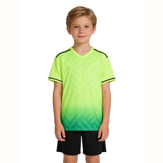 Bysome Boys Outfit Set Colorblock Short Sleeve V-Neck Tees With Solid Color Shorts Athletic Set Breathable Boys Outfit Size 9-10 Years Green