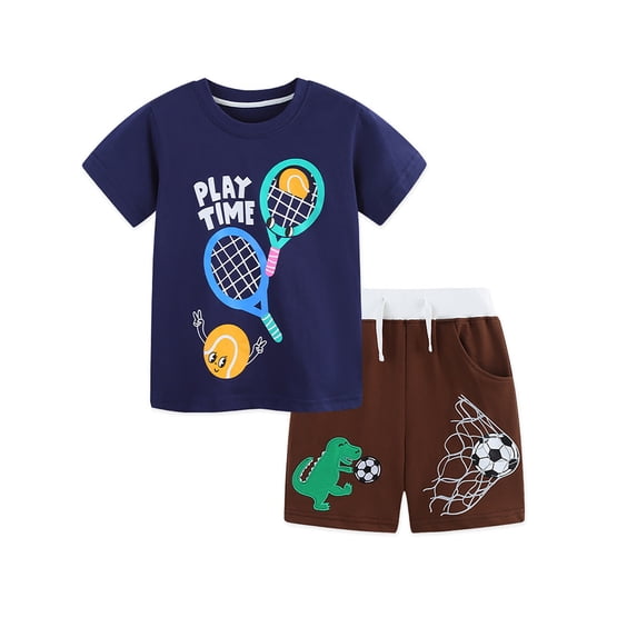 Bysome Boys Outfit Set Graphic Print Short Sleeve Crew Neck Shirts With Shorts Outfit Quick Dry Boys Set Size 2-3 Years Dark Blue