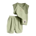 thumbnail image 1 of Bysome Boys Outfit Set Solid Color Button Sleeveless Crew Neck Tops With Shorts Outfit Casual Boys Set Size 6-12 Months Light Green, 1 of 3