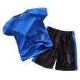 thumbnail image 1 of Bysome Boys Outfit Set Solid Color Short Sleeve Crew Neck Tees With Shorts Set Breathable Boys Outfit Size 3-4 Years Blue, 1 of 3