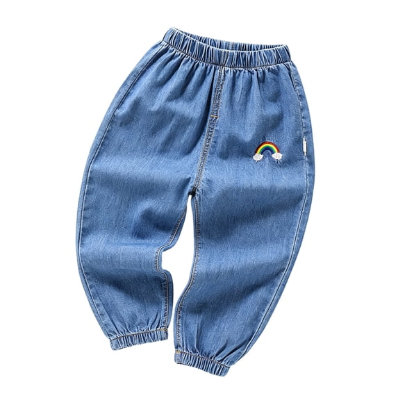 Bysome Boys Pants Rainbow Print Elastic Waist Trousers Fashion Boys Pants Size 3-4 Years Dark Blue