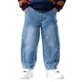 thumbnail image 1 of Bysome Boys Pants Solid Color Elastic Waist With Pockets Trousers Comfortable Boys Pants Size 4-5 Years Blue, 1 of 5
