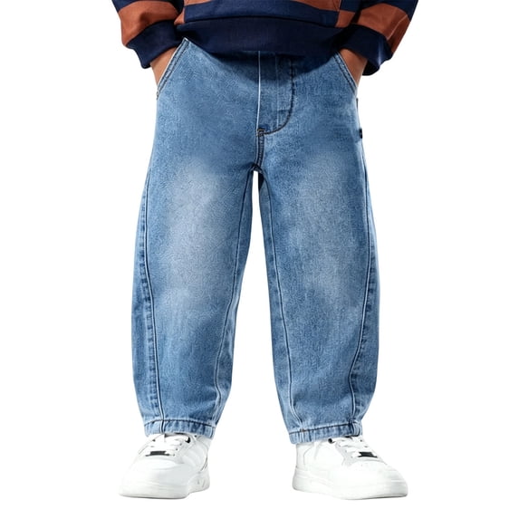 Bysome Boys Pants Solid Color Elastic Waist With Pockets Trousers Comfortable Boys Pants Size 4-5 Years Blue