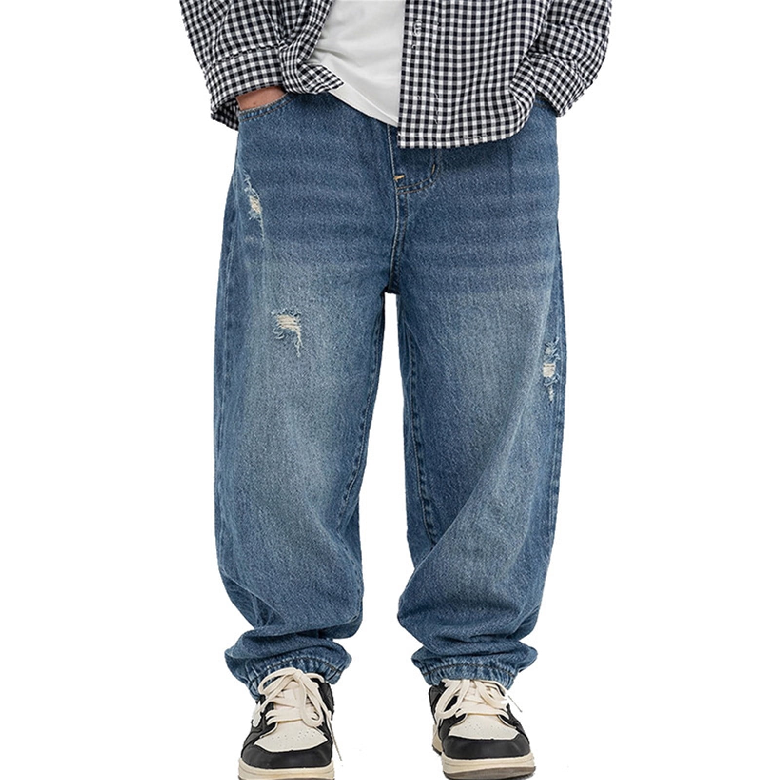 Bysome Boys Pants Solid Color Zip Front With Pocket Ripped Trousers ...