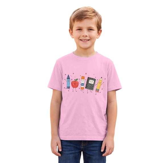 Bysome Boys Shirts Back to School Graphic Print Short Sleeve Crew Neck Tops First Day of School Fashion Boys T-Shirt Size 2-3 Years Pink