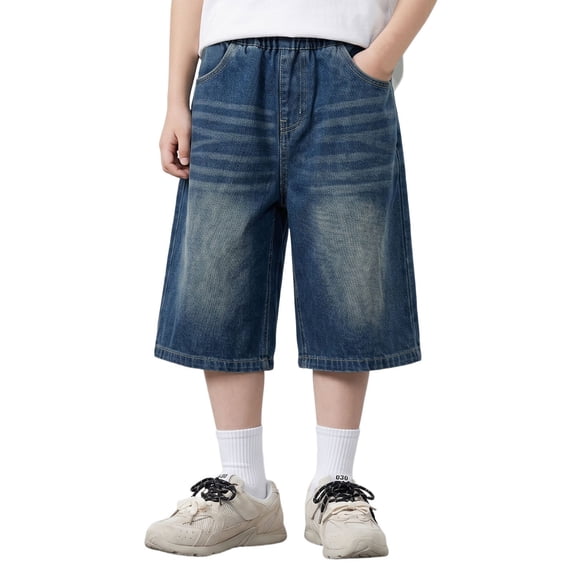Bysome Boys Shorts Solid Color Elastic Waist With Pockets Summer Smooth Boys Shorts Size 10-11 Years Blue