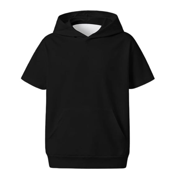 Bysome Boys Sweatshirts Solid Color Short Sleeve Hooded Tees Autumn Casual Boys Hoodies Size 4-5 Years Black